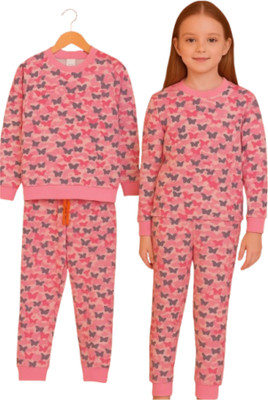Silayi Kids Nightwear Boys & Girls Floral Print Cotton(Pink Pack of 1)