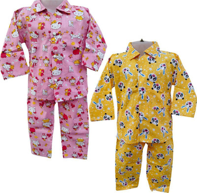 mystyleo Kids Nightwear Baby Boys & Baby Girls Printed Cotton(Multicolor Pack of 2)