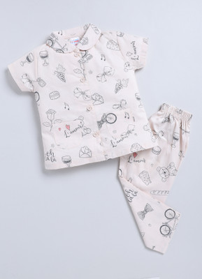 NAUTI KIDZ Kids Nightwear Girls Printed Cotton(Yellow Pack of 1)