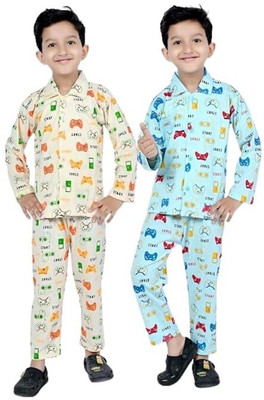 Parilux Kids Nightwear Boys Printed Cotton(Yellow Pack of 2)