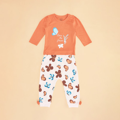 Pantaloons Baby Kids Nightwear Girls Printed Cotton(Orange Pack of 1)