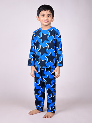 Dear to dad Kids Nightwear Baby Boys Graphic Print Cotton(Blue Pack of 1)