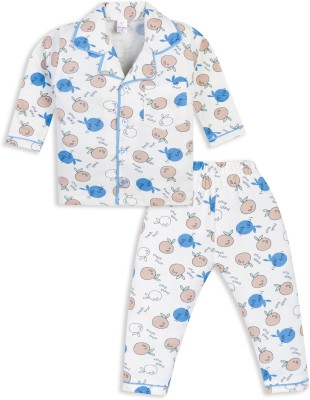 The TORN Kids Nightwear Baby Boys & Baby Girls Printed Cotton(White Pack of 2)