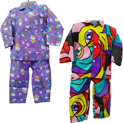 mystyleo Kids Nightwear Baby Boys & Baby Girls Printed Cotton(Multicolor Pack of 2)