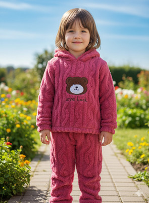 Keenuu Kids Nightwear Boys & Girls Solid Fleece Blend(Pink Pack of 1)