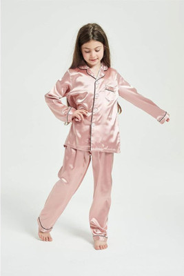 VC FASHION HUB Kids Nightwear Baby Boys & Baby Girls Self Design Pure Satin(Pink Pack of 1)