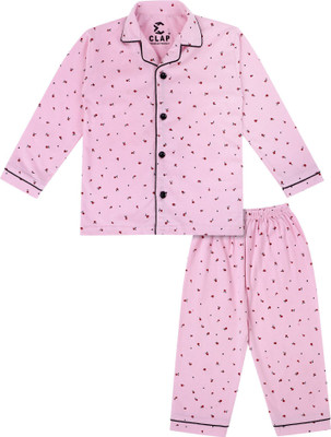 clapkids Kids Nightwear Boys & Girls Printed Cotton(Pink Pack of 1)