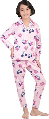 BodyCare Kids Nightwear Girls Printed Cotton Blend(Pink Pack of 1)