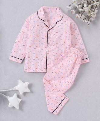 FunKrafts Kids Nightwear Girls Printed Cotton(Pink Pack of 1)