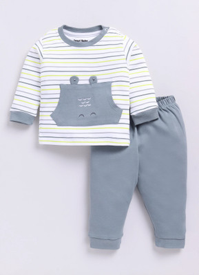 Smart Baby Baby Boys & Baby Girls Casual T-shirt Pyjama(White & Blue)