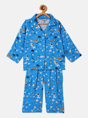 Stylo Bug Kids Nightwear Girls Printed Viscose(Blue Pack of 1)