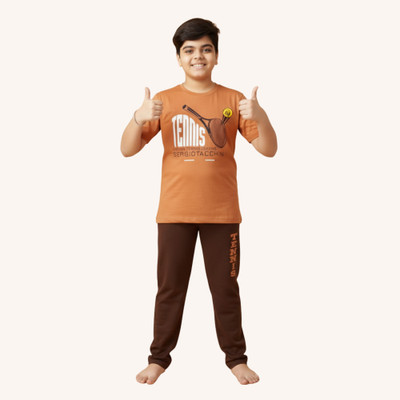 Arsha lifestyle Kids Nightwear Boys Printed Cotton(Orange Pack of 1)