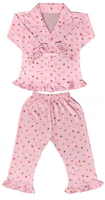Parveen Enterprises Kids Nightwear Girls Printed Cotton(Pink Pack of 1)