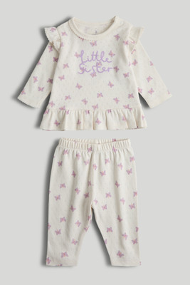 Mothercare Kids Nightwear Girls Graphic Print Cotton(White Pack of 1)