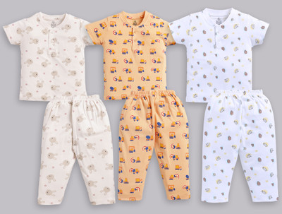 SUPERSQUAD Kids Nightwear Baby Boys & Baby Girls Printed Cotton(Multicolor Pack of 3)