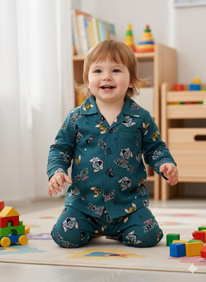 TONY & JONY Kids Nightwear Boys & Girls Printed Cotton(Blue Pack of 1)