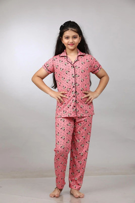 babylite Kids Nightwear Girls Printed Cotton(Pink Pack of 1)