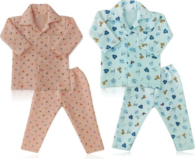 BABY JACKSON Kids Nightwear Baby Boys & Baby Girls Solid Cotton(Multicolor Pack of 2)