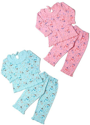 Parilux Kids Nightwear Baby Girls Printed Cotton(Multicolor Pack of 2)