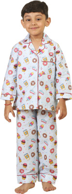 kidoosleep Kids Nightwear Boys & Girls Graphic Print Cotton(Grey Pack of 1)