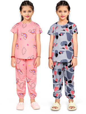 JNVADDORIYA Kids Nightwear Baby Boys & Baby Girls Printed, Tie - Dye Cotton Blend(Multicolor Pack of 2)