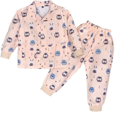 CERABI Kids Nightwear Girls Printed Cotton(Orange Pack of 1)