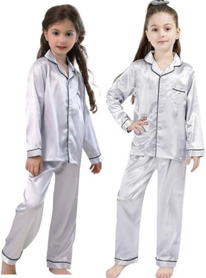 VCD FASHION TREND Kids Nightwear Baby Boys & Baby Girls Solid Pure Satin(Multicolor Pack of 2)