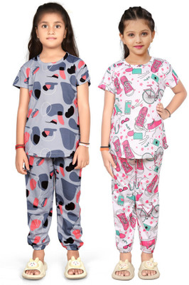 LIKADO FASHION Kids Nightwear Baby Boys & Baby Girls Printed Cotton Blend(Multicolor Pack of 2)
