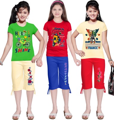 KS KOARA Girls Casual T-shirt Three Fourth Pant(81 MULTICOLOURRS)