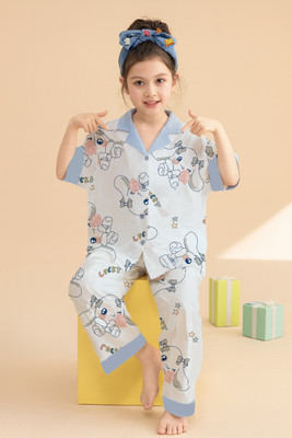 tejmidam Kids Nightwear Girls Printed Polyester Blend(Light Blue Pack of 1)