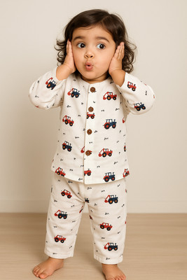 Color Scoops Kids Nightwear Baby Boys & Baby Girls Printed Cotton(White Pack of 1)