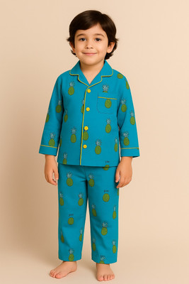 Amazekidz Kids Nightwear Boys & Girls Printed Cotton(Blue Pack of 1)