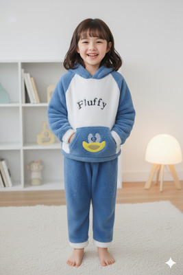 Uttam Kids Nightwear Girls Applique Fleece Blend(Blue Pack of 1)