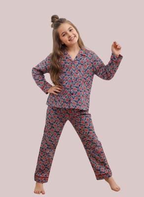TONY & JONY Kids Nightwear Baby Girls Printed Cotton(Multicolor Pack of 1)
