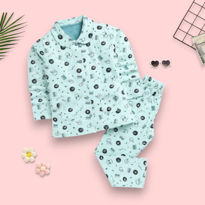 WinsWorld Kids Nightwear Baby Boys & Baby Girls Printed Nylon(Light Blue Pack of 1)