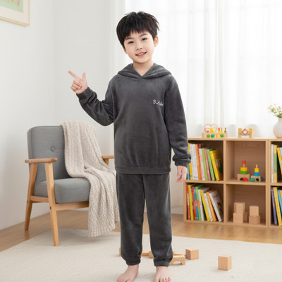 Ucollection Kids Nightwear Baby Boys & Baby Girls Solid Fleece Blend(Grey Pack of 1)