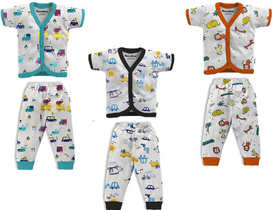 NammaBaby Kids Nightwear Baby Boys & Baby Girls Printed Fleece Blend(White Pack of 3)