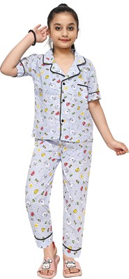 Kwikk Kids Nightwear Baby Girls Printed Cotton(Blue Pack of 1)