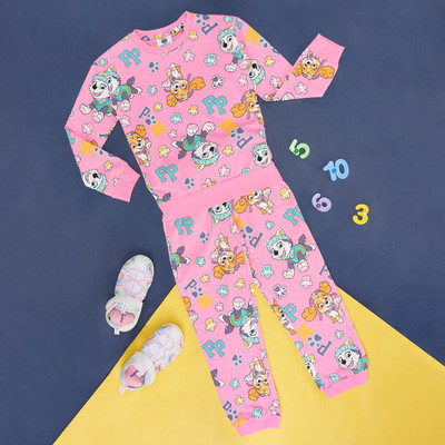 Pantaloons Junior Kids Nightwear Girls Printed Cotton Blend(Pink Pack of 1)