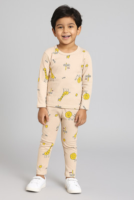 Camey Kids Nightwear Boys & Girls Printed Cotton(Beige Pack of 1)