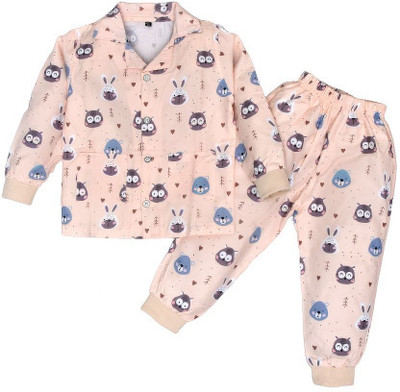 CERABI APPARELS PVT LTD Kids Nightwear Girls Printed Polycotton(Orange Pack of 1)