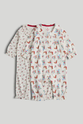Mothercare Kids Nightwear Girls Graphic Print Cotton(Beige Pack of 2)