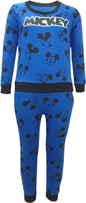 EXPLUSS Kids Nightwear Boys & Girls Printed Cotton Blend(Dark Blue Pack of 1)