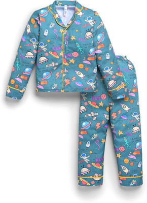 The TORN Kids Nightwear Boys & Girls Printed Cotton(Light Blue Pack of 1)