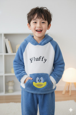 Uttam Kids Nightwear Boys & Girls Printed Fleece Blend(Blue Pack of 1)
