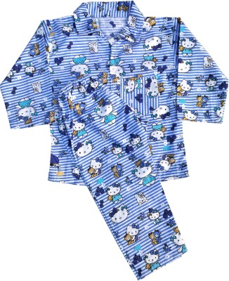 Sahu Enterprises Kids Nightwear Boys & Girls Printed Cotton(Blue Pack of 1)