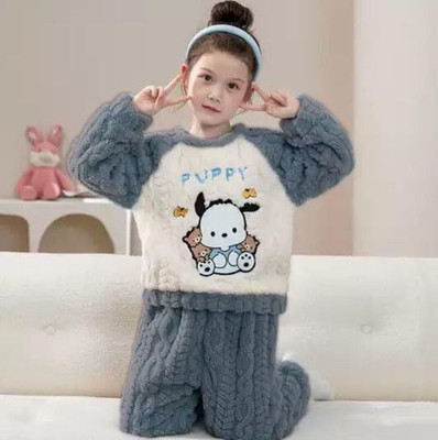 Cut Style Clothing Boys & Girls Embroidered Grey Top & Pyjama Set