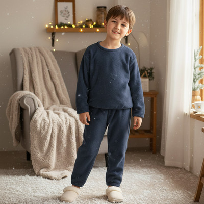 Uttam Kids Nightwear Boys & Girls Self Design Fleece Blend(Dark Blue Pack of 1)