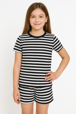 Nimoes Kids Nightwear Girls Striped Cotton(Black Pack of 1)
