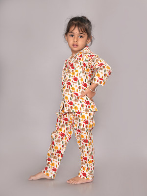 Blocks Of India Kids Nightwear Baby Boys & Baby Girls Animal Print Cotton(Red Pack of 1)